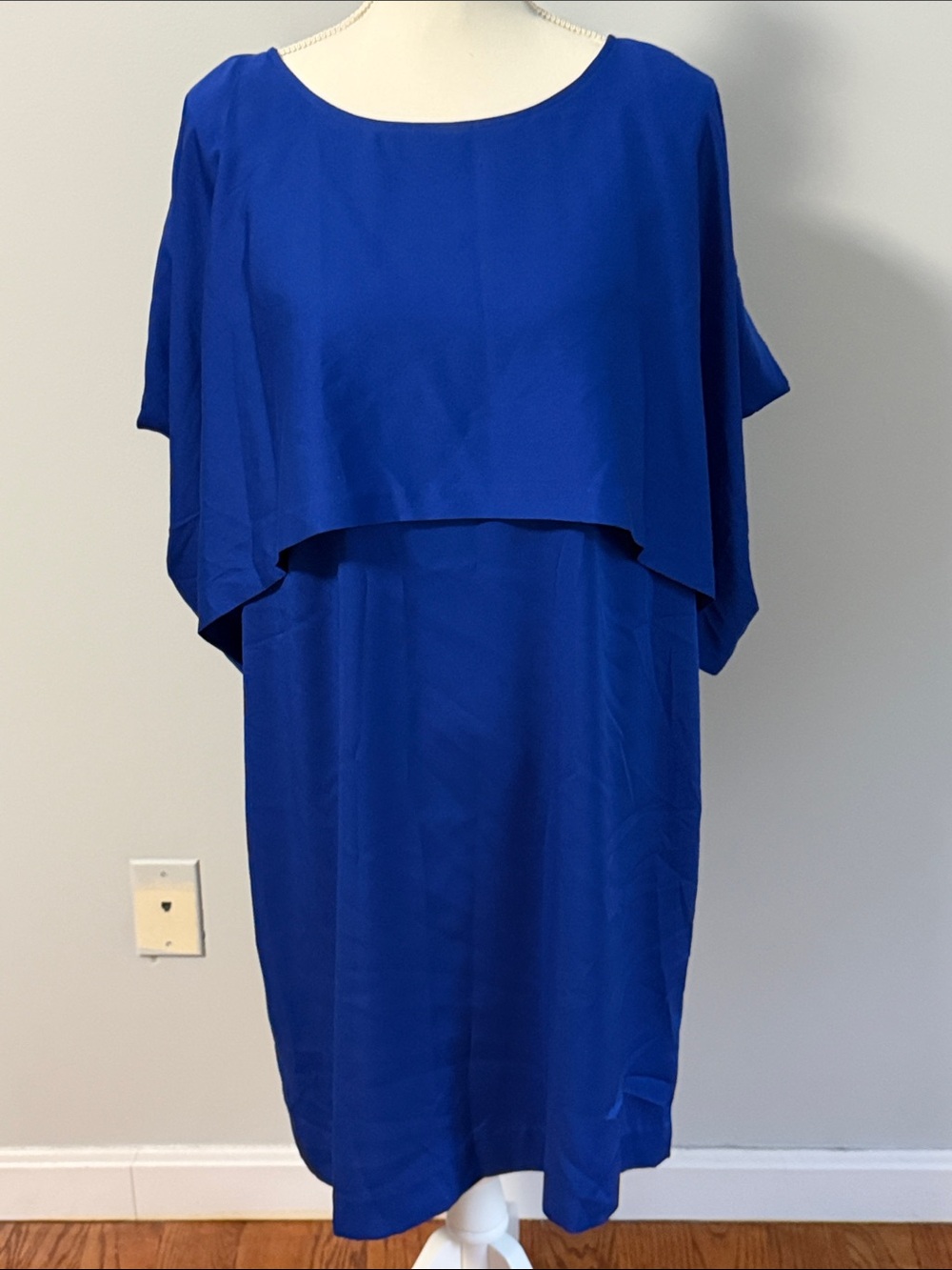 DKNYC Royal Blue Shift Dress | Layered Cape Overlay | Size L